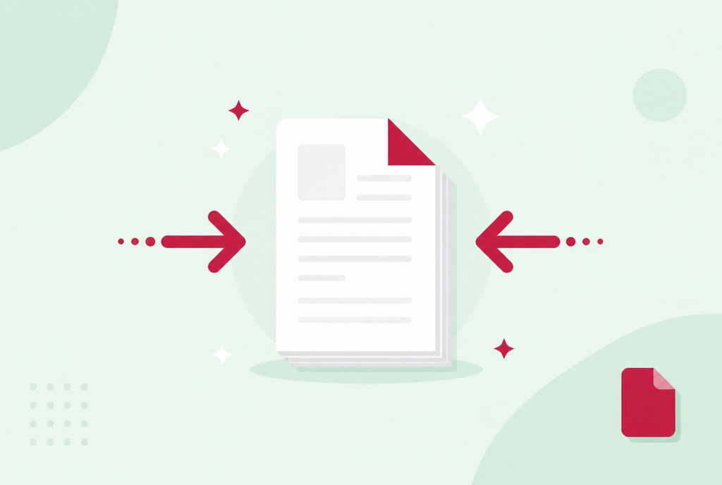 Illustration of a PDF document being compressed to a smaller size