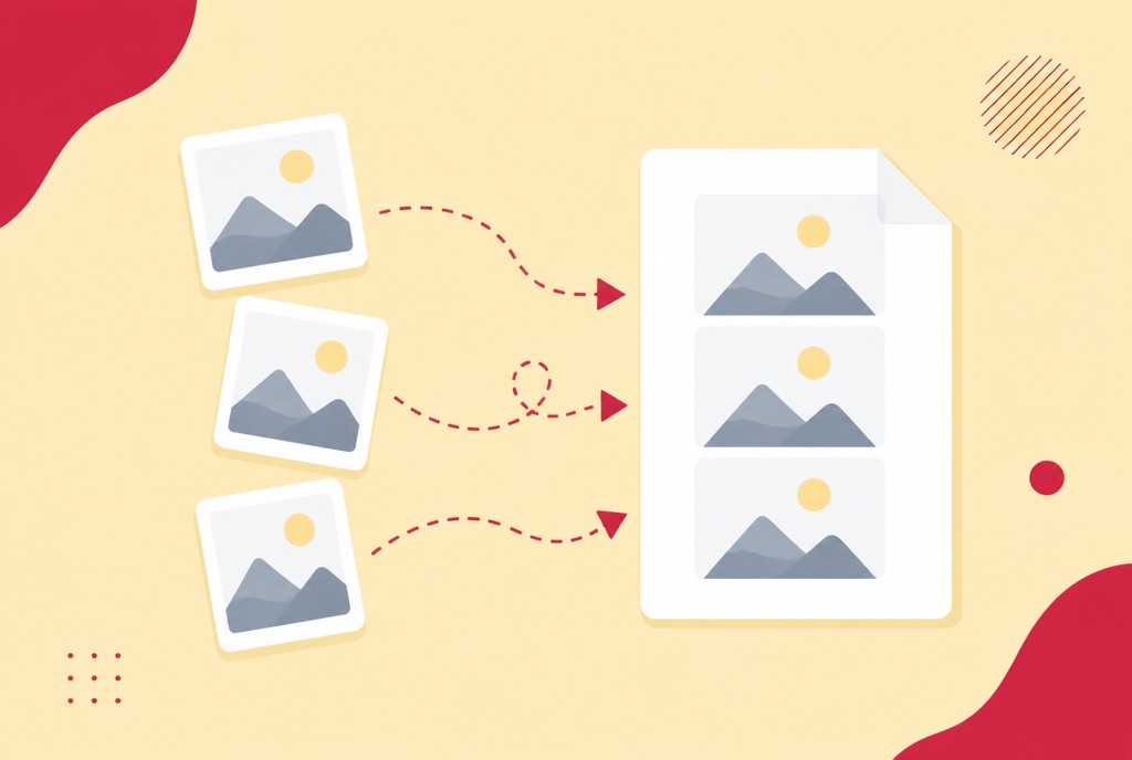 Illustration of photos being combined into a single PDF document