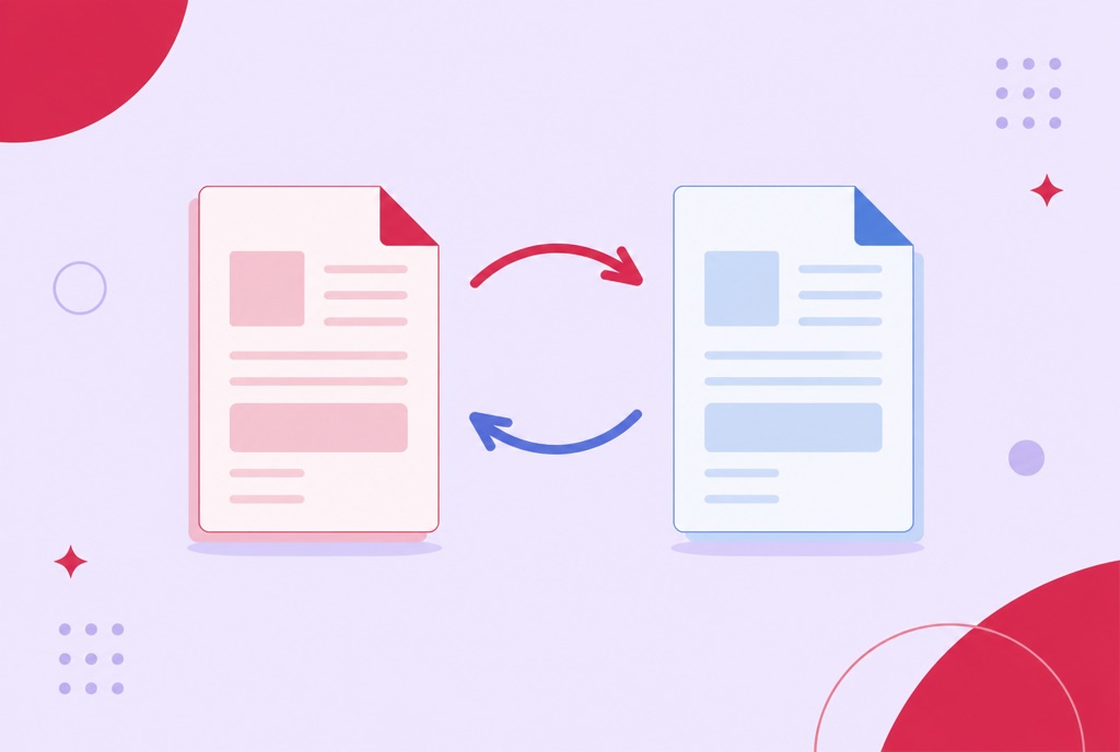 Illustration of a PDF document converting into an editable Word document