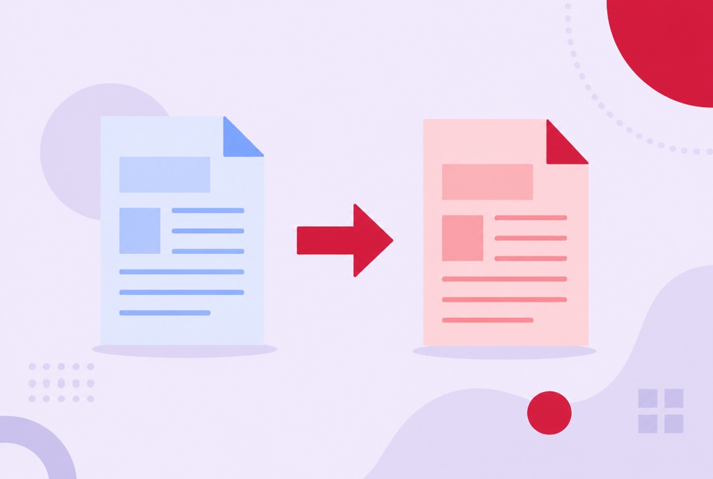 Illustration of a Word document being converted into a PDF file
