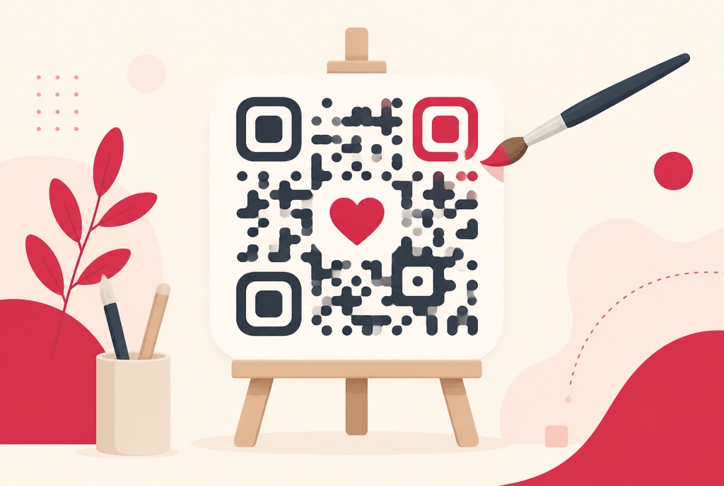 Illustration of a QR code being designed with color and logo options