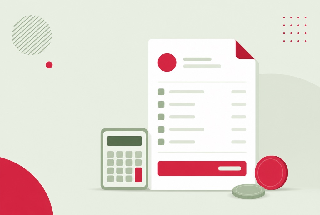 Illustration of an invoice with line items, totals and payment details