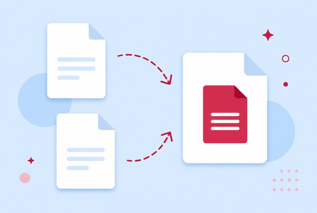 Illustration of two PDF documents merging into a single file