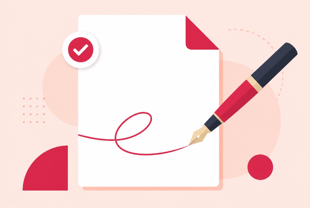 Illustration of a pen drawing a signature on a PDF document