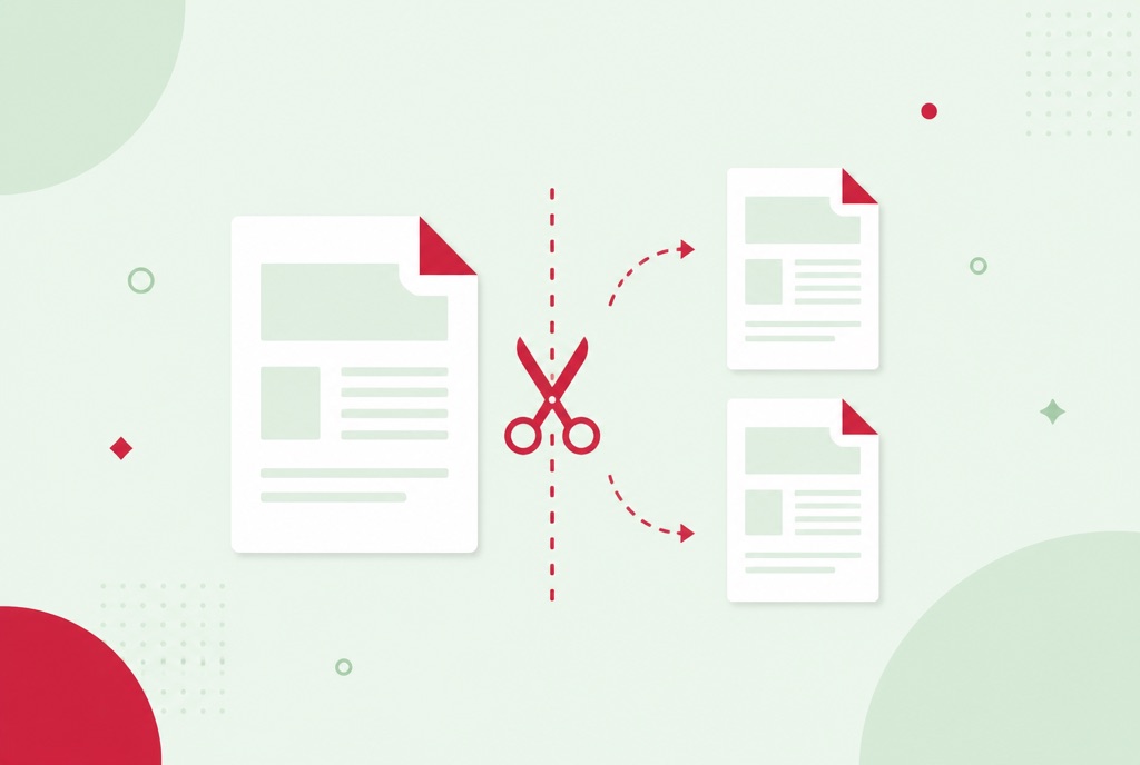 Illustration of one PDF document being split into several smaller documents