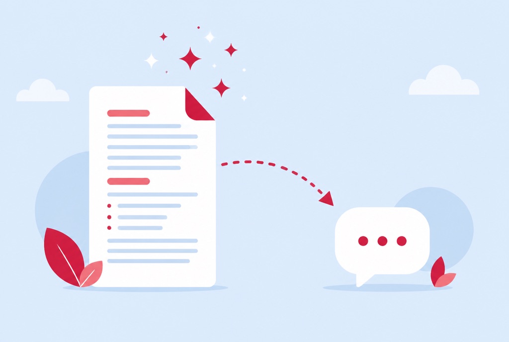 Illustration of a long document being condensed into a short AI summary