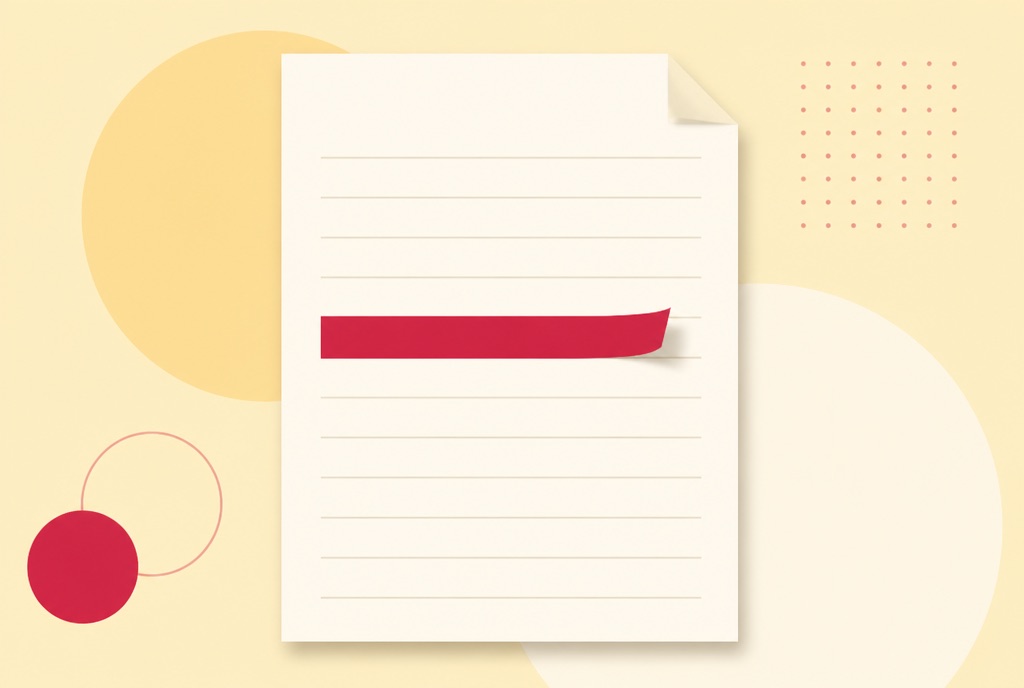 Illustration of a document with a crimson rectangle covering a line of ruled text, half lifted away to hint at the text underneath