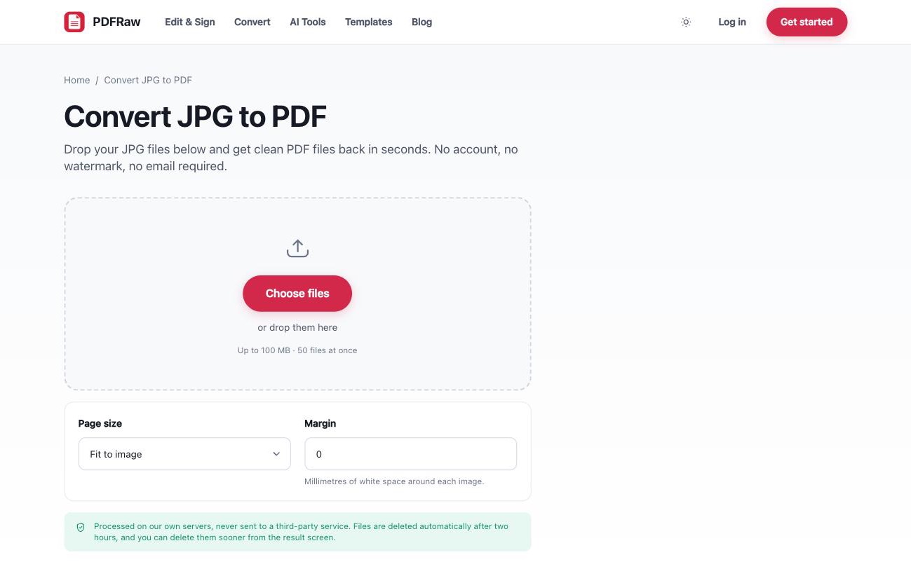 PDFRaw JPG to PDF converter with images ready to combine into a PDF